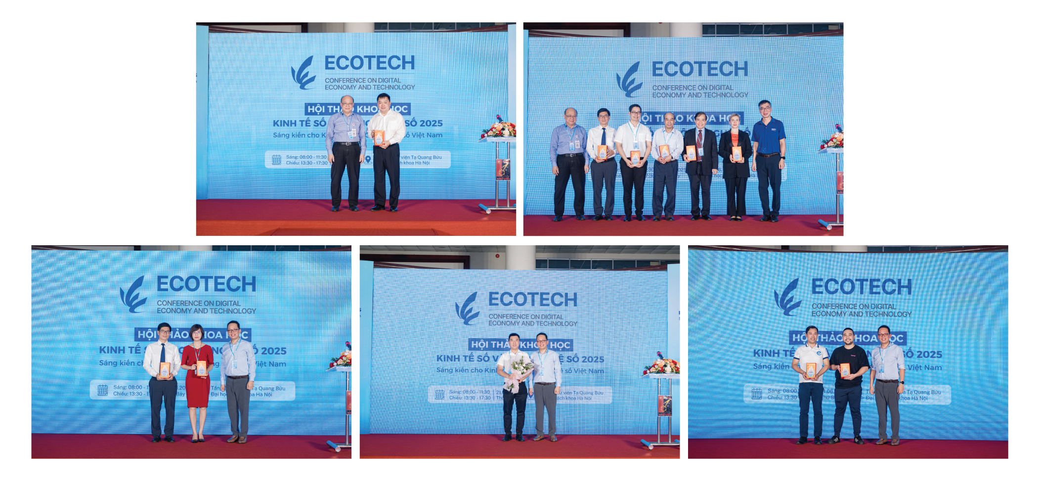 Assoc. Prof. Huynh Quyet Thang, Dr. To Hong Nam, and Assoc. Prof. Nguyen Binh Minh present commemorative plaques to speakers and partners at ECOTECH 2025.